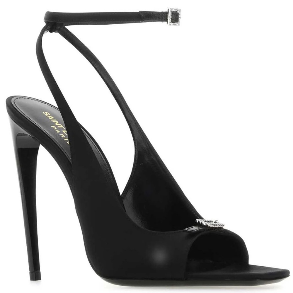 Saint Laurent Satin Crystal Embellished Cassie Almond Toe Sandals